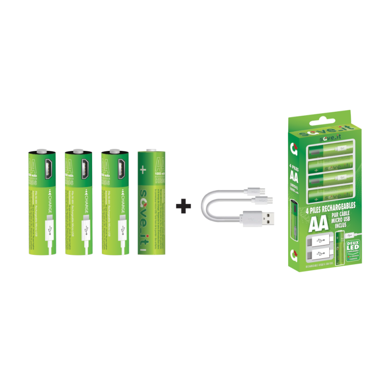 EXTENSILO Pile rechargeable AA mignon (AA) avec prise micro-USB (920mAh, 1, 5V, Li-ion)