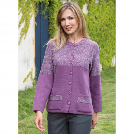 Cardigan 10% laine violet T.38 à 56