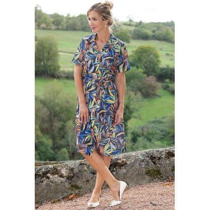 Robe Pauline motif tropical noir