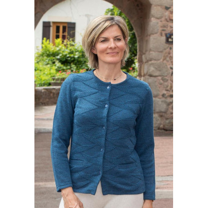 Cardigan 4 coloris T.38 à 56 bleu de face